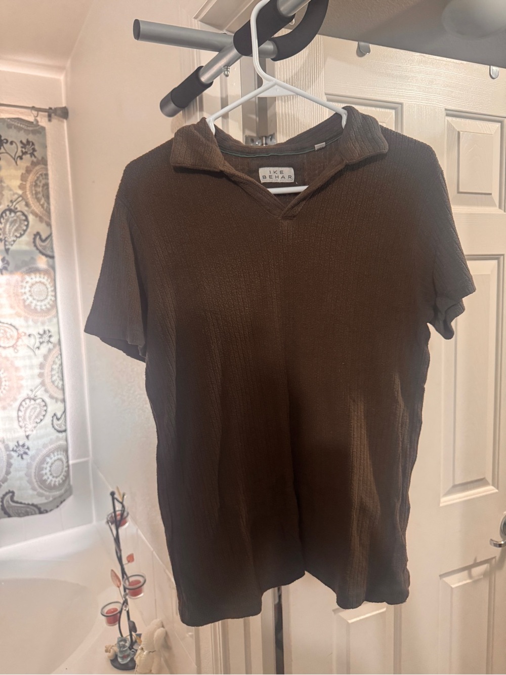 Ike Behar Brown Short Sleeve Polo with Textured Knit
